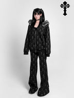 YUBABY All Over Cross Print Gothic Slim Micro Women's Cotton Blend Flare Pants