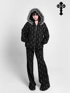 YUBABY All Over Cross Print Gothic Slim Micro Women's Cotton Blend Flare Pants