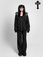 YUBABY All Over Cross Print Gothic Slim Micro Women's Cotton Blend Flare Pants