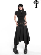 YUBABY Asymmetric Hem Gathered Mid Low Waist Flared Women's Acrylic Blend Midi Skirts