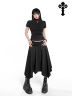 YUBABY Asymmetric Hem Gathered Mid Low Waist Flared Women's Acrylic Blend Midi Skirts