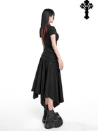 YUBABY Asymmetric Hem Gathered Mid Low Waist Flared Women's Acrylic Blend Midi Skirts