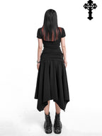 YUBABY Asymmetric Hem Gathered Mid Low Waist Flared Women's Acrylic Blend Midi Skirts