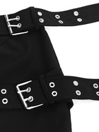 YUBABY Asymmetrical Cutout Double Belt Punk Women's Jacquard Polyester Mini Skirts