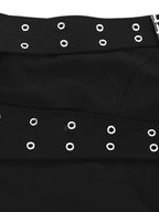 YUBABY Asymmetrical Cutout Double Belt Punk Women's Jacquard Polyester Mini Skirts