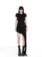 YUBABY Black Asymmetric Ruched Low Waist Women's Cotton Blend Midi Skirts