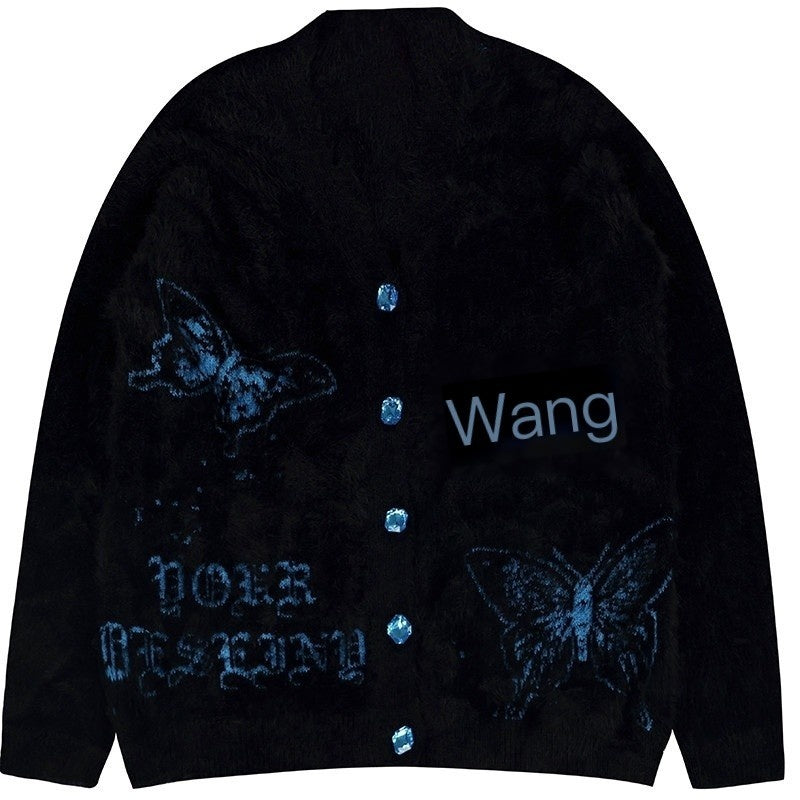 YUBABY_Black_Butterfly_Rhinestone_Buttons_Loose_Slimming_Women's_Faux_Mink_Cardigans_834018660216_MISSTT