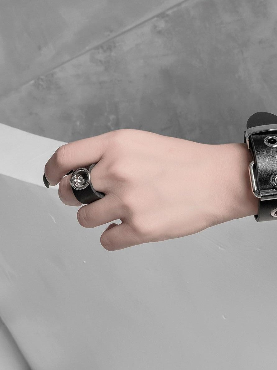 YUBABY Black Dark Punk Hardcore Metal Buckle Wide Belt Style Women's Rings