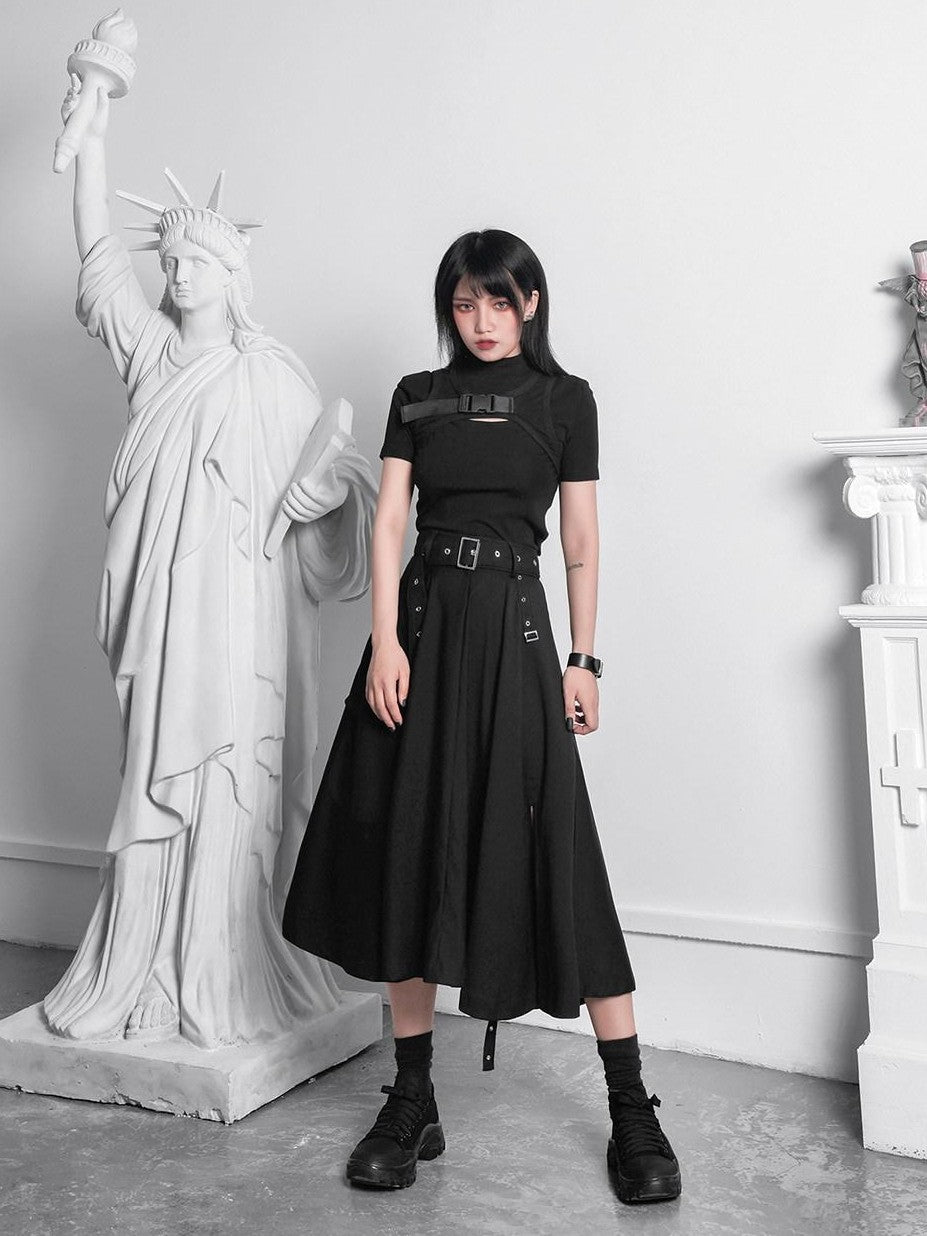YUBABY Black Dark Punk Hardcore Metal Buckle Wide Belt Style Women's Rings