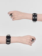 YUBABY Black Double Row Adjustable Buckle Punk Women's Leather Alloy Bracelets
