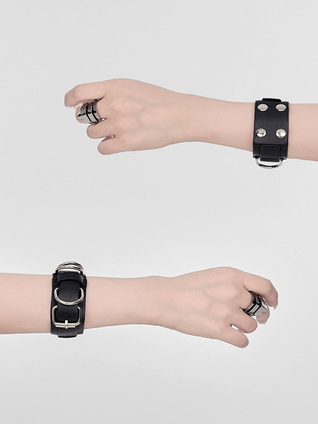 YUBABY Black Double Row Adjustable Buckle Punk Women's Leather Alloy Bracelets