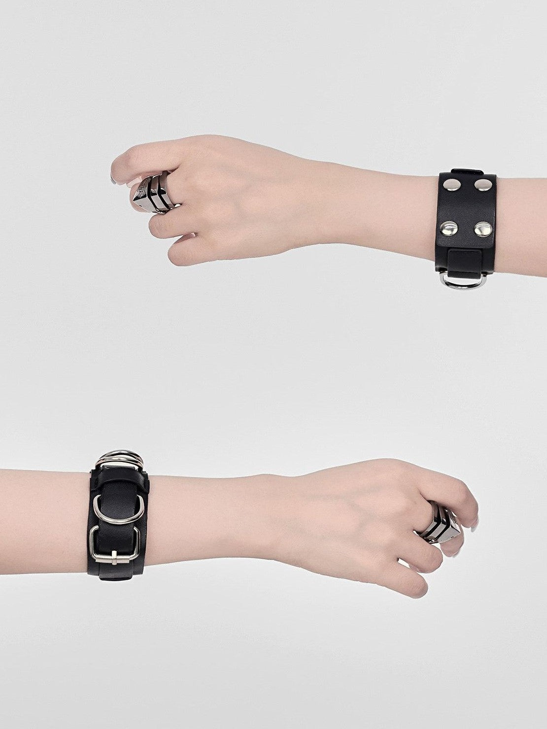 YUBABY Black Double Row Adjustable Buckle Punk Women's Leather Alloy Bracelets