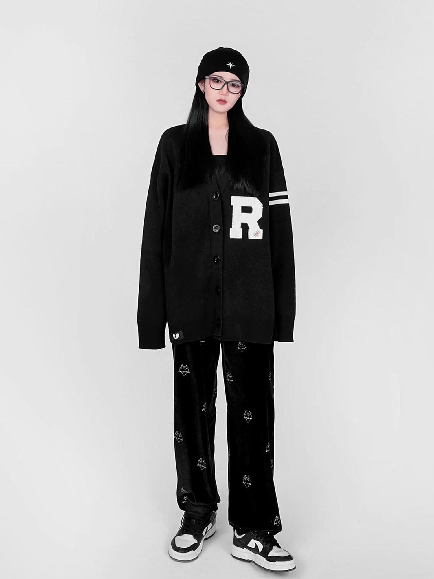 YUBABY Black Flame Heart High Waist Loose Women's Velvet Straight Pants