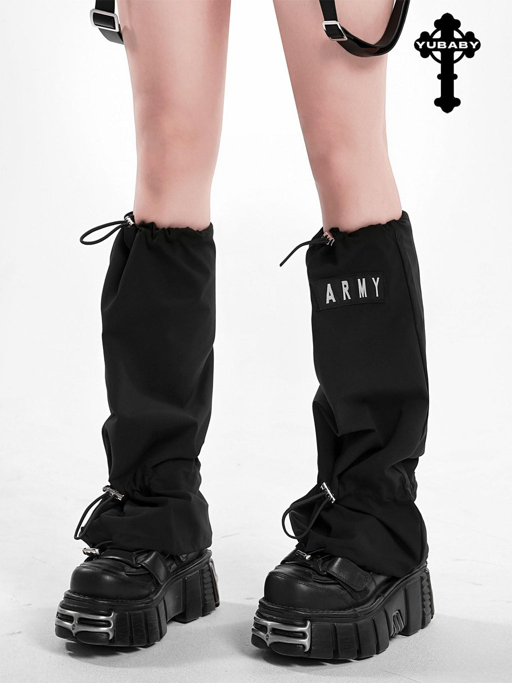 YUBABY Black Flared Drawstring Slouchy Tactical Women's Comfort Fabric Leg Warmers