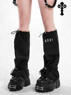 YUBABY Black Flared Drawstring Slouchy Tactical Women's Comfort Fabric Leg Warmers