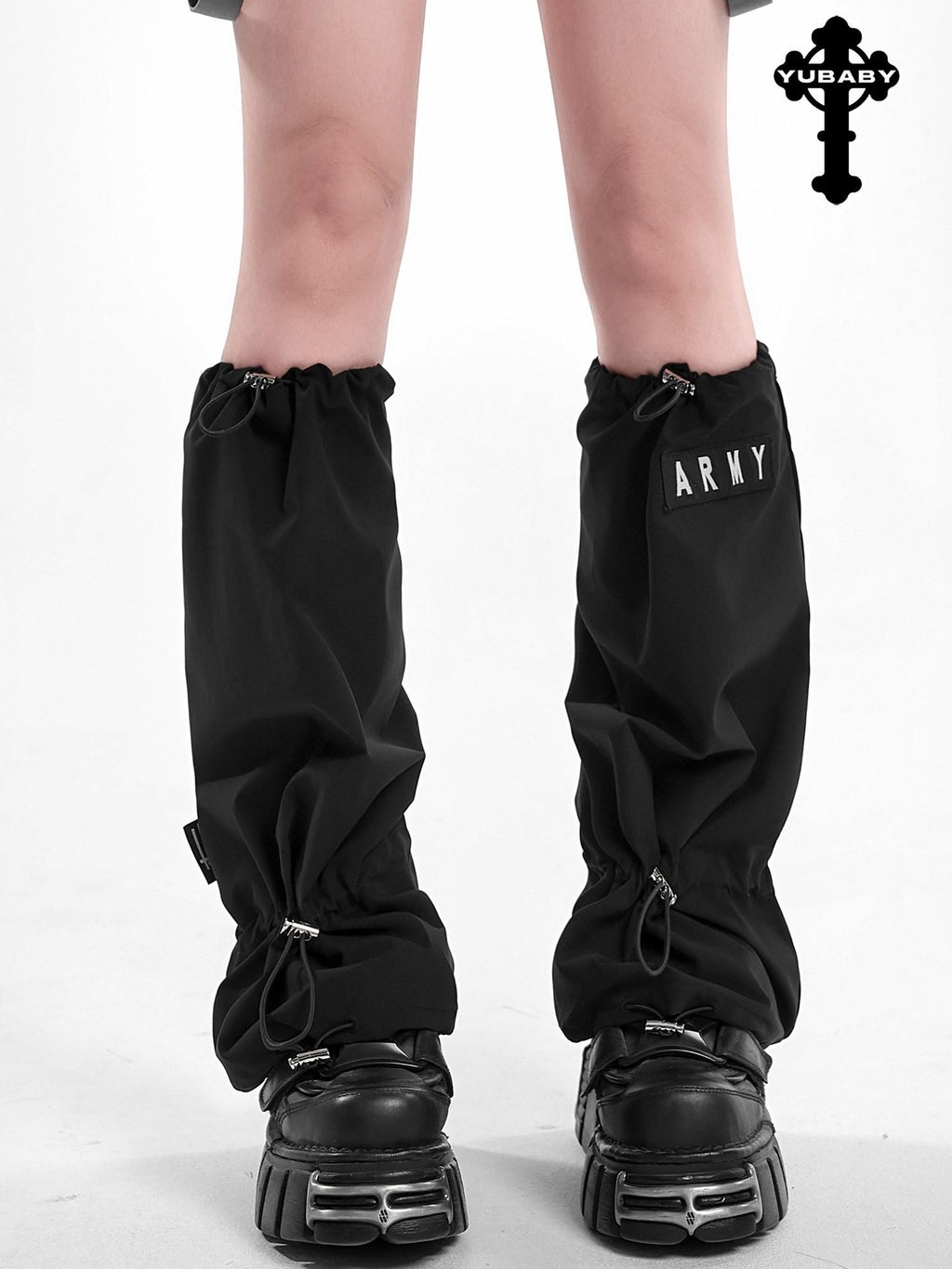 YUBABY Black Flared Drawstring Slouchy Tactical Women's Comfort Fabric Leg Warmers