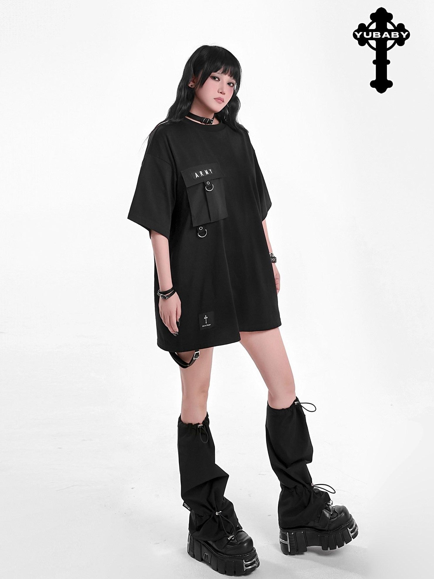 YUBABY Black Flared Drawstring Slouchy Tactical Women's Comfort Fabric Leg Warmers