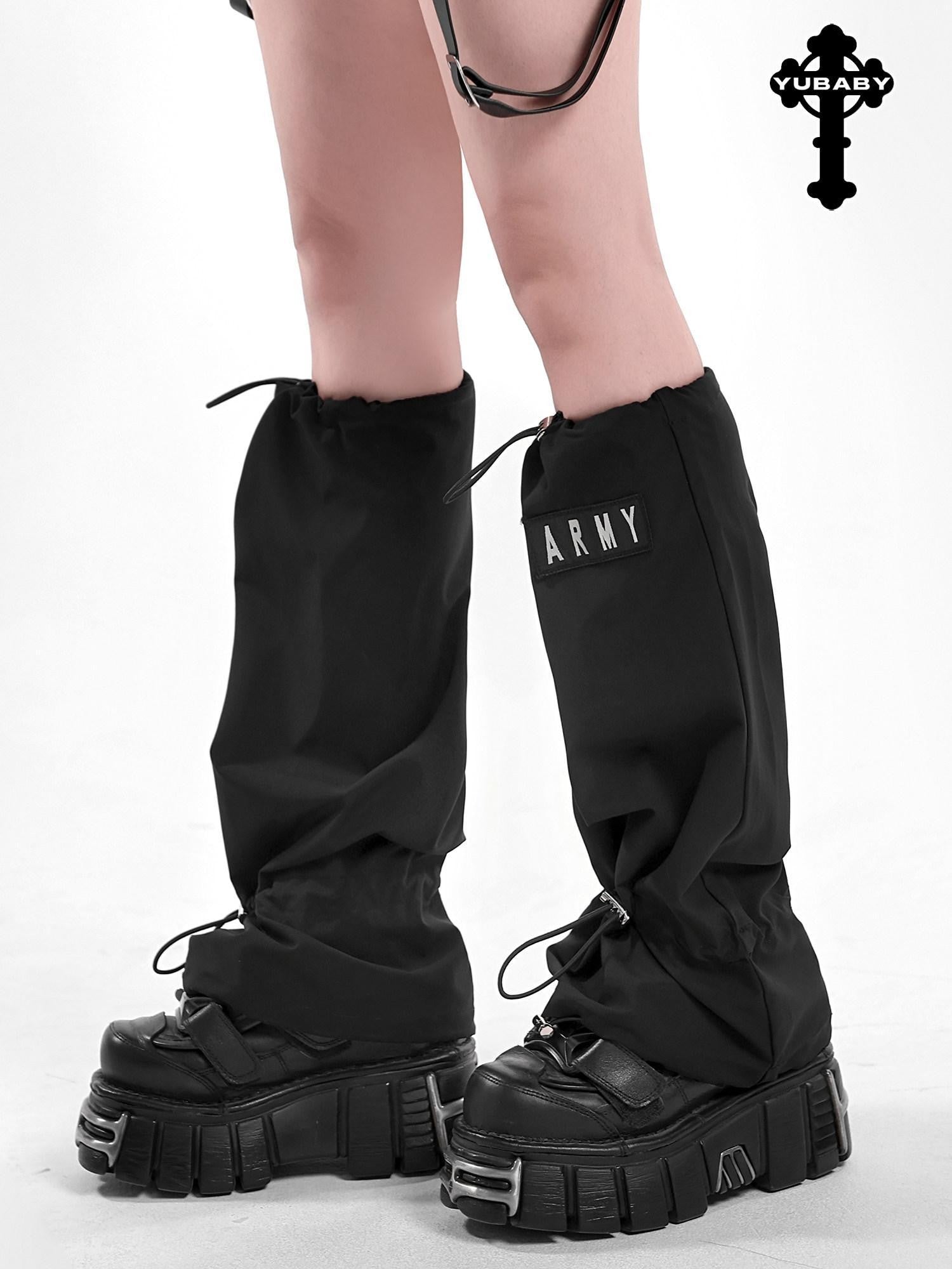 YUBABY Black Flared Drawstring Slouchy Tactical Women's Comfort Fabric Leg Warmers