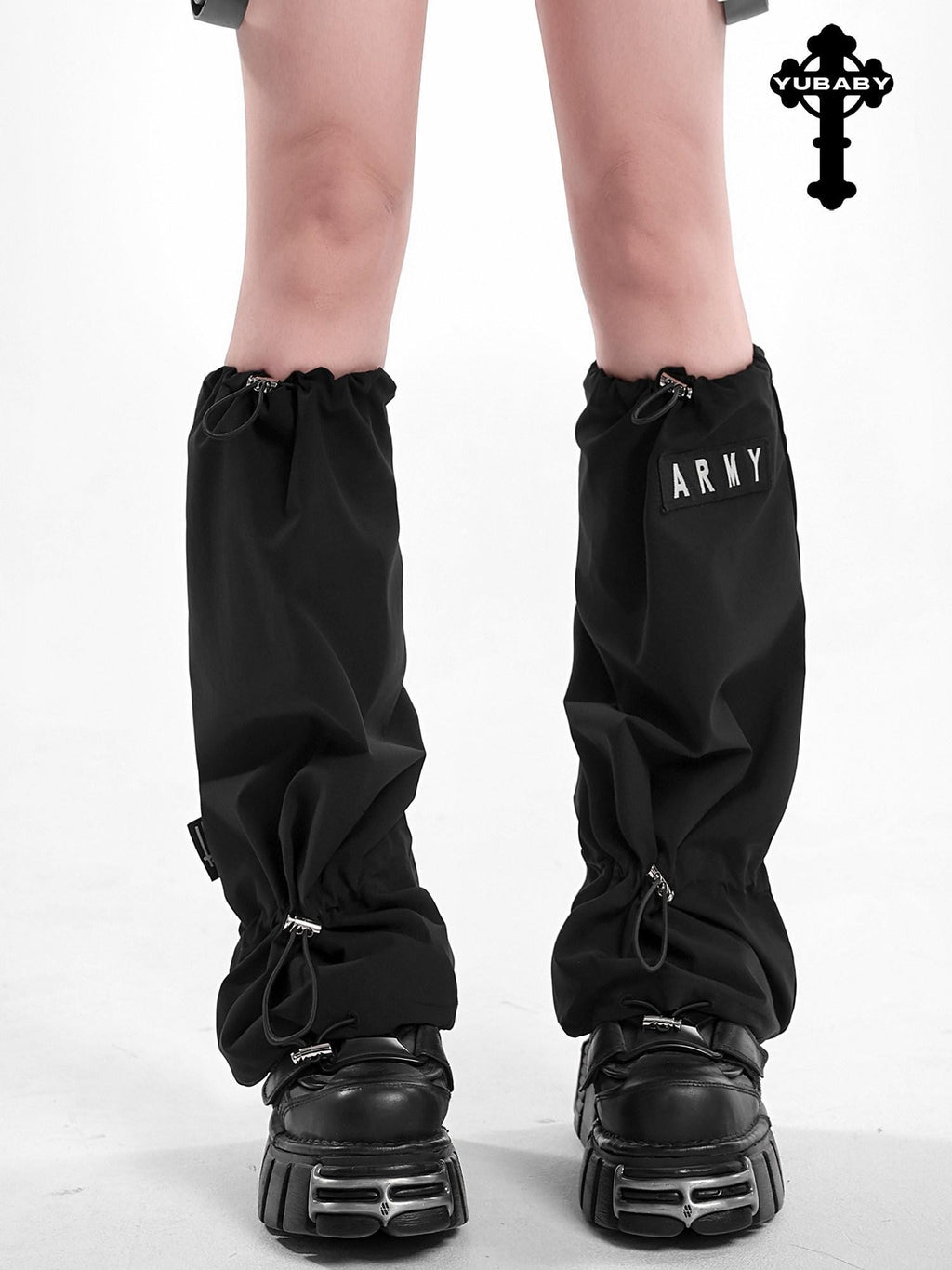 YUBABY Black Flared Drawstring Slouchy Tactical Women's Comfort Fabric Leg Warmers