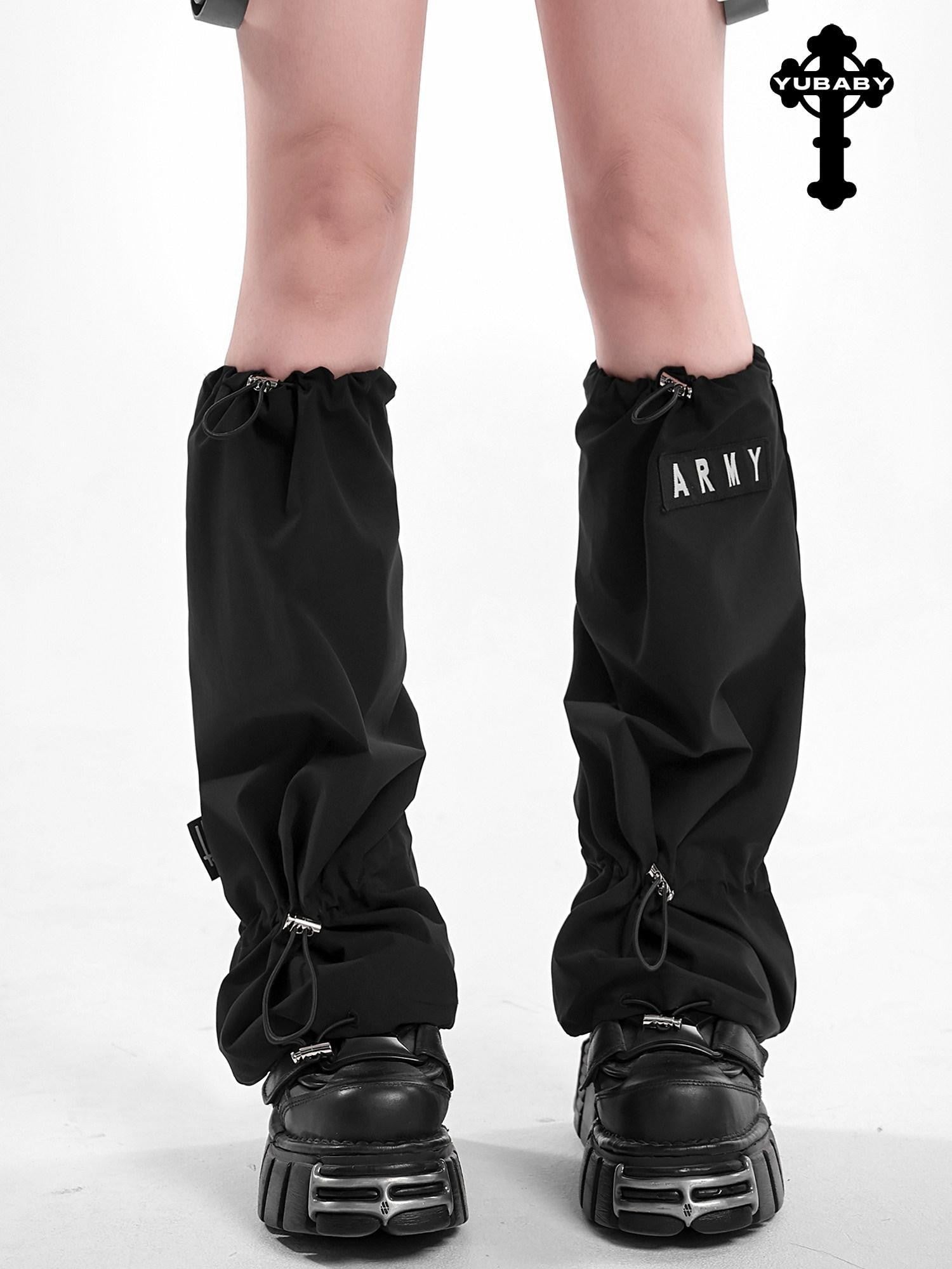 YUBABY Black Flared Drawstring Slouchy Tactical Women's Comfort Fabric Leg Warmers