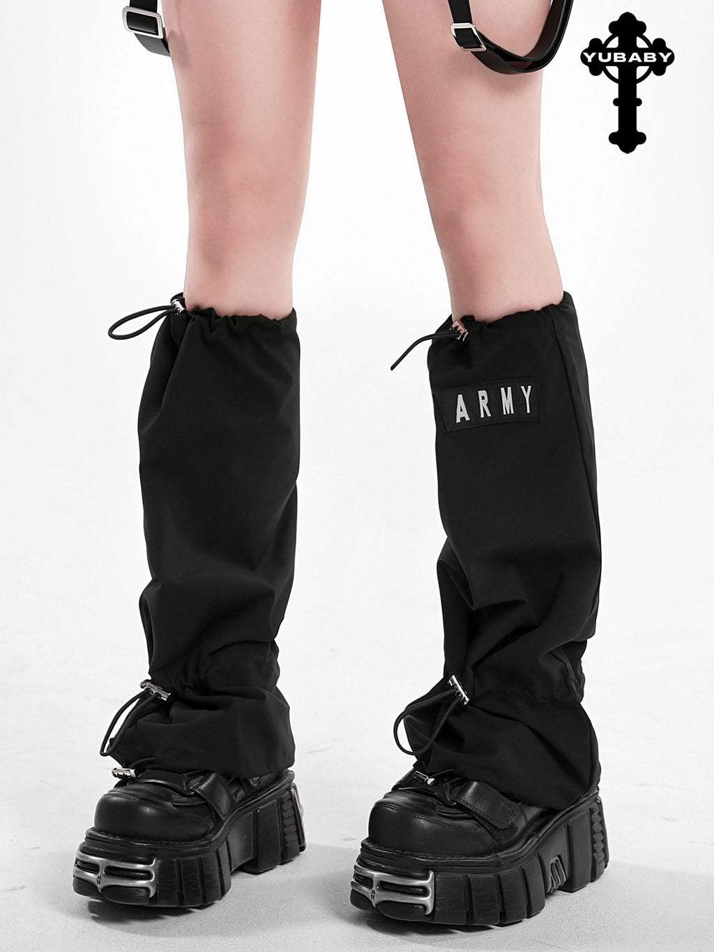 YUBABY Black Flared Drawstring Slouchy Tactical Women's Comfort Fabric Leg Warmers