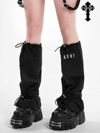 YUBABY Black Flared Drawstring Slouchy Tactical Women's Comfort Fabric Leg Warmers