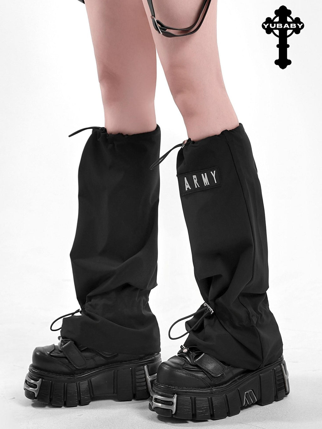 YUBABY Black Flared Drawstring Slouchy Tactical Women's Comfort Fabric Leg Warmers