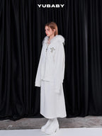 YUBABY Black Fur Trim Hand Sewn Crystal Cross Zipped Women's Cotton Blend Hoodies