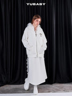 YUBABY Black Fur Trim Hand Sewn Crystal Cross Zipped Women's Cotton Blend Hoodies