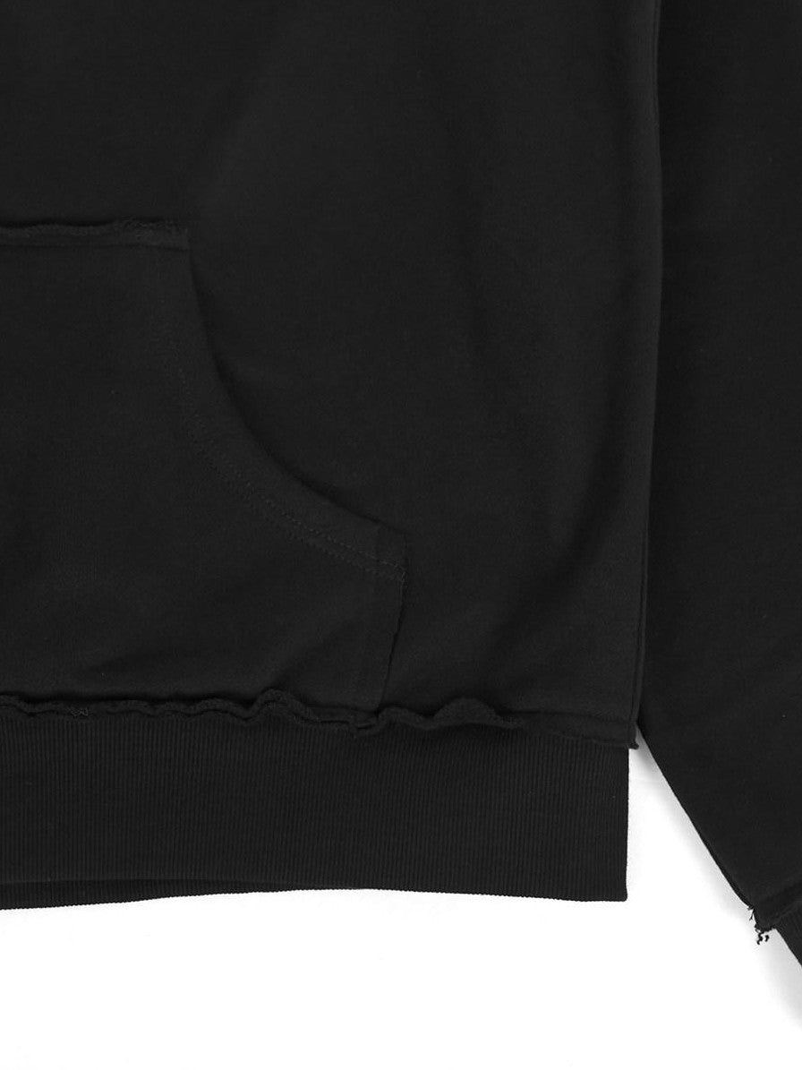 YUBABY Black Fur Trim Hand Sewn Crystal Cross Zipped Women's Cotton Blend Hoodies