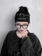 YUBABY Black Gray Embroidered Reflective Knitted Reversible Wide Women's Headdresses