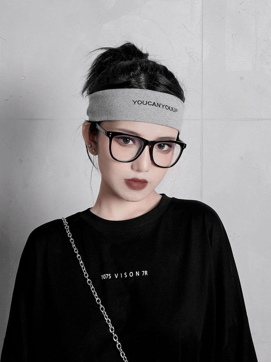 YUBABY Black Gray Embroidered Reflective Knitted Reversible Wide Women's Headdresses