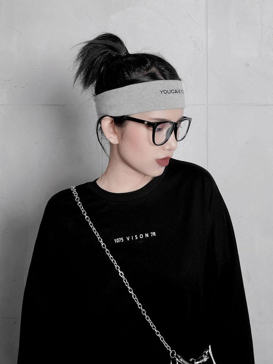 YUBABY Black Gray Embroidered Reflective Knitted Reversible Wide Women's Headdresses