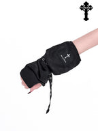 YUBABY Black Jacquard Punk Uv Mid Length Fingerless Women's Polyester Gloves & Mittens