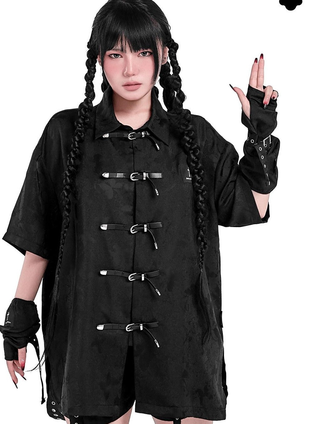 YUBABY Black Jacquard Punk Uv Mid Length Fingerless Women's Polyester Gloves & Mittens