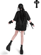 YUBABY Black Jacquard Punk Uv Mid Length Fingerless Women's Polyester Gloves & Mittens