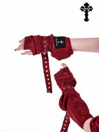 YUBABY Black Jacquard Punk Uv Mid Length Fingerless Women's Polyester Gloves & Mittens
