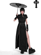 YUBABY Black Jacquard Punk Uv Mid Length Fingerless Women's Polyester Gloves & Mittens