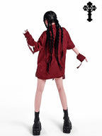 YUBABY Black Jacquard Punk Uv Mid Length Fingerless Women's Polyester Gloves & Mittens