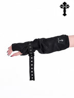 YUBABY Black Jacquard Punk Uv Mid Length Fingerless Women's Polyester Gloves & Mittens