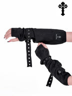 YUBABY Black Jacquard Punk Uv Mid Length Fingerless Women's Polyester Gloves & Mittens