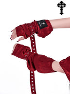 YUBABY Black Jacquard Punk Uv Mid Length Fingerless Women's Polyester Gloves & Mittens