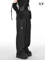 YUBABY Black Minimalist Elegant Straight Cut High Waist Women's Cotton Wide-leg Pants