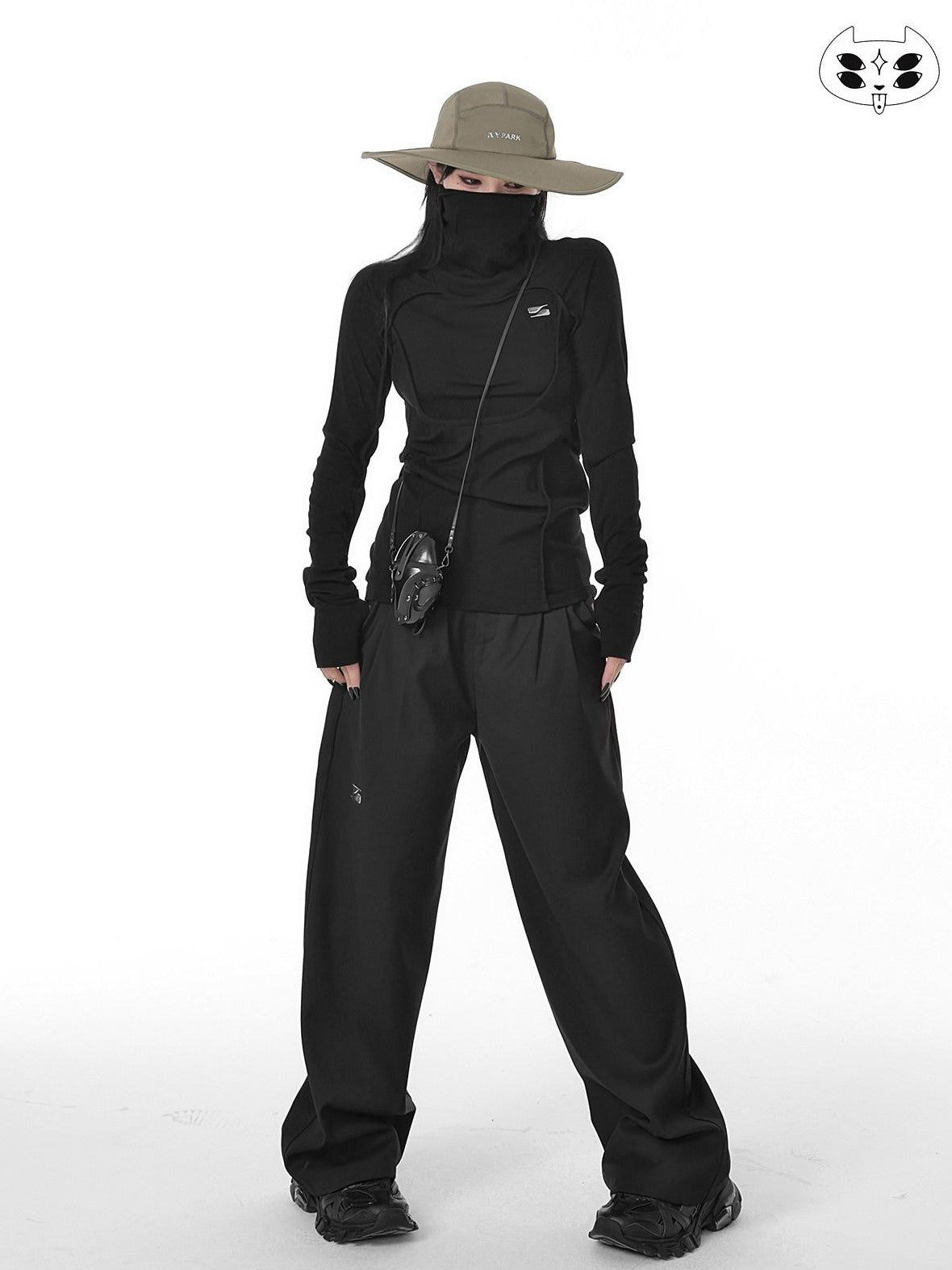 YUBABY Black Minimalist Elegant Straight Cut High Waist Women's Cotton Wide-leg Pants