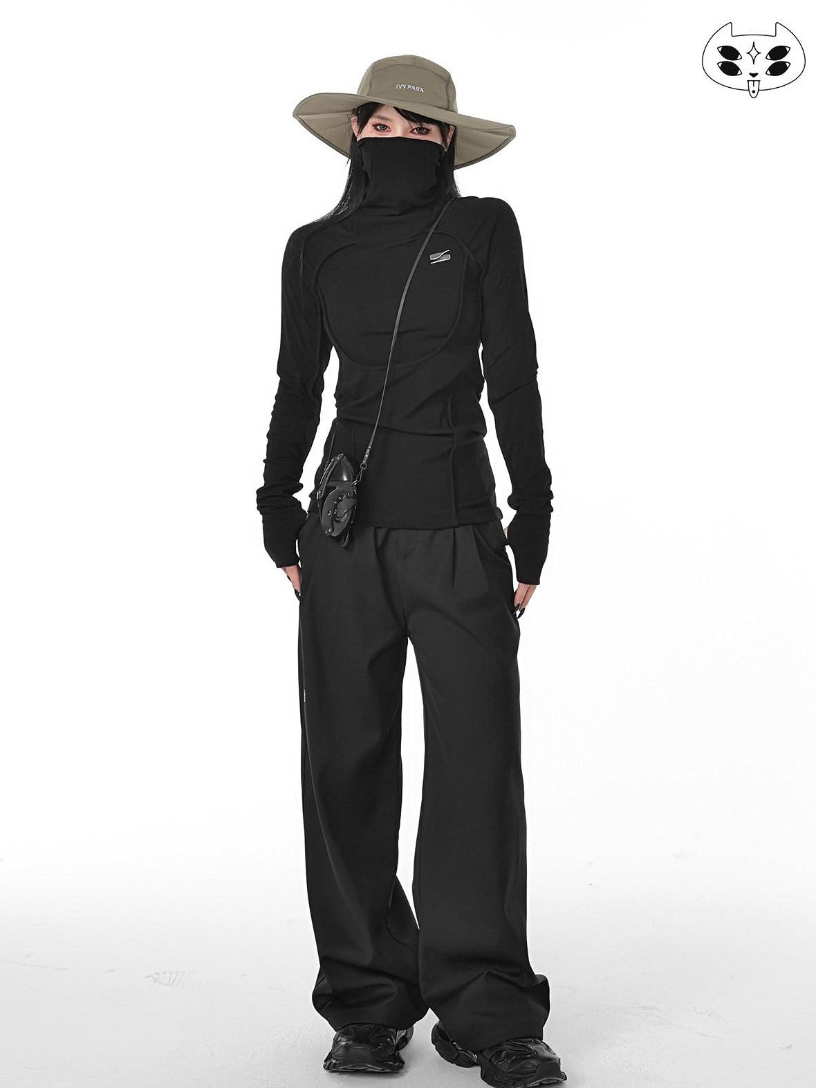 YUBABY Black Minimalist Elegant Straight Cut High Waist Women's Cotton Wide-leg Pants