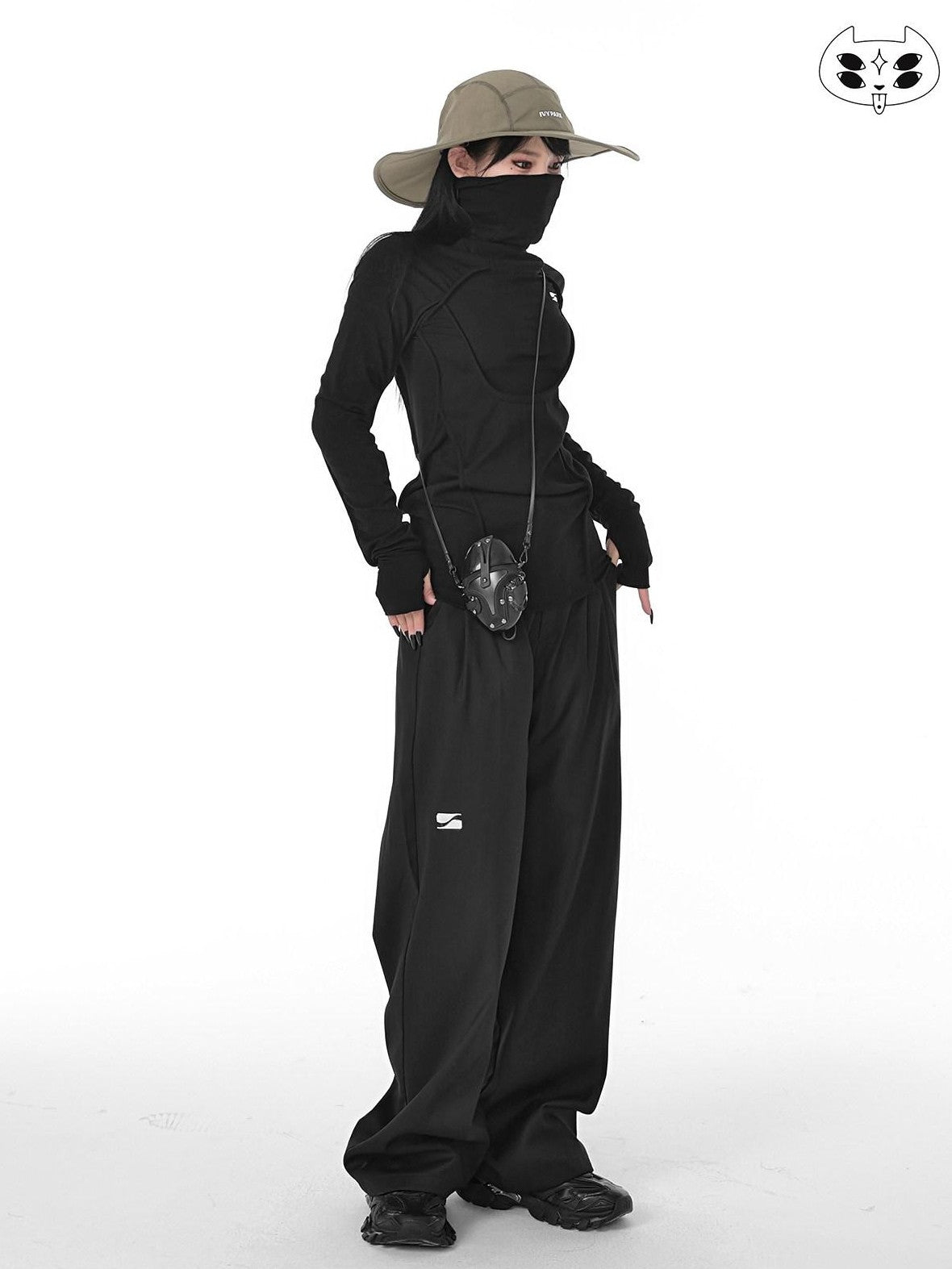YUBABY Black Minimalist Elegant Straight Cut High Waist Women's Cotton Wide-leg Pants