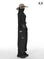 YUBABY Black Minimalist Elegant Straight Cut High Waist Women's Cotton Wide-leg Pants