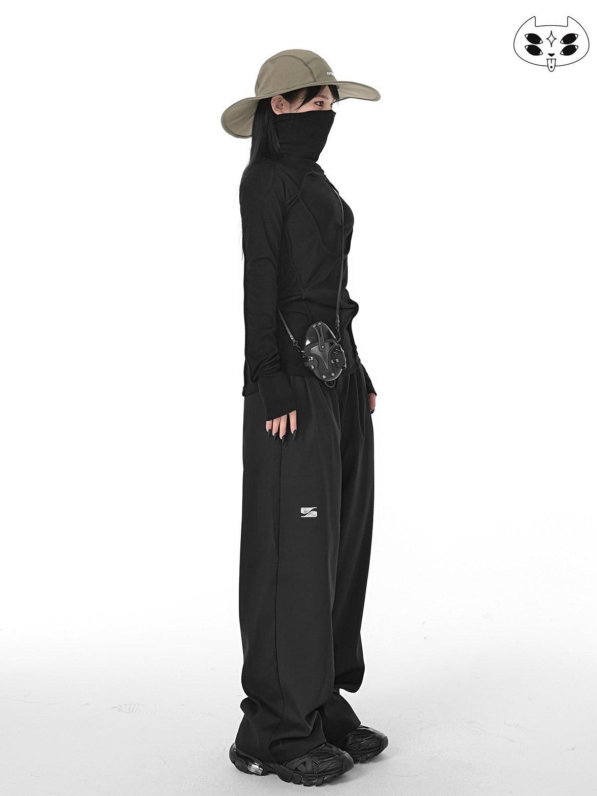 YUBABY Black Minimalist Elegant Straight Cut High Waist Women's Cotton Wide-leg Pants