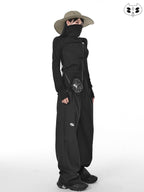 YUBABY Black Minimalist Elegant Straight Cut High Waist Women's Cotton Wide-leg Pants