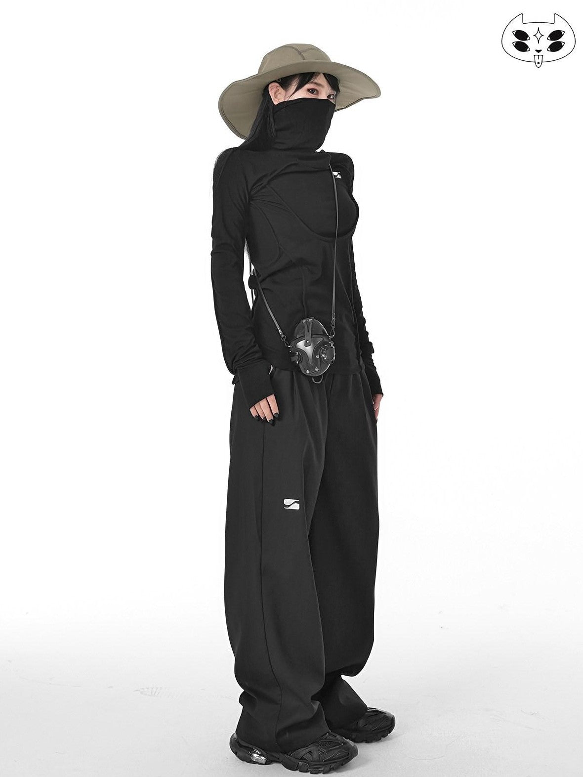 YUBABY Black Minimalist Elegant Straight Cut High Waist Women's Cotton Wide-leg Pants